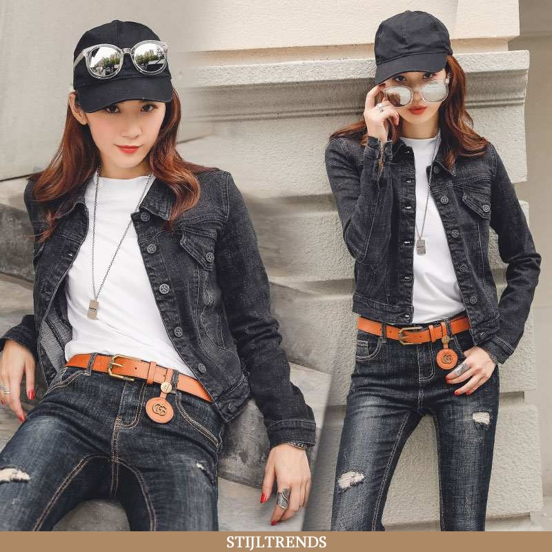Wollen Jas Dames Jas Denim Lange Mouwen Zwart